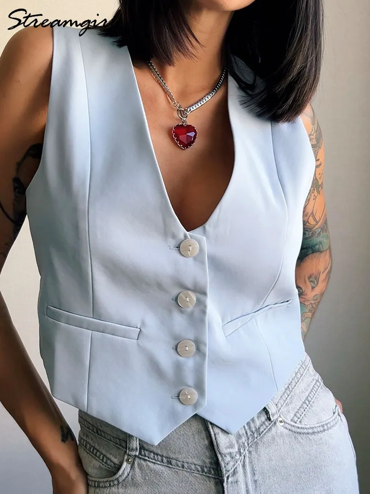 Женский короткий жилет Streamgirl розовый офисный укороченный без рукавов лето-осень