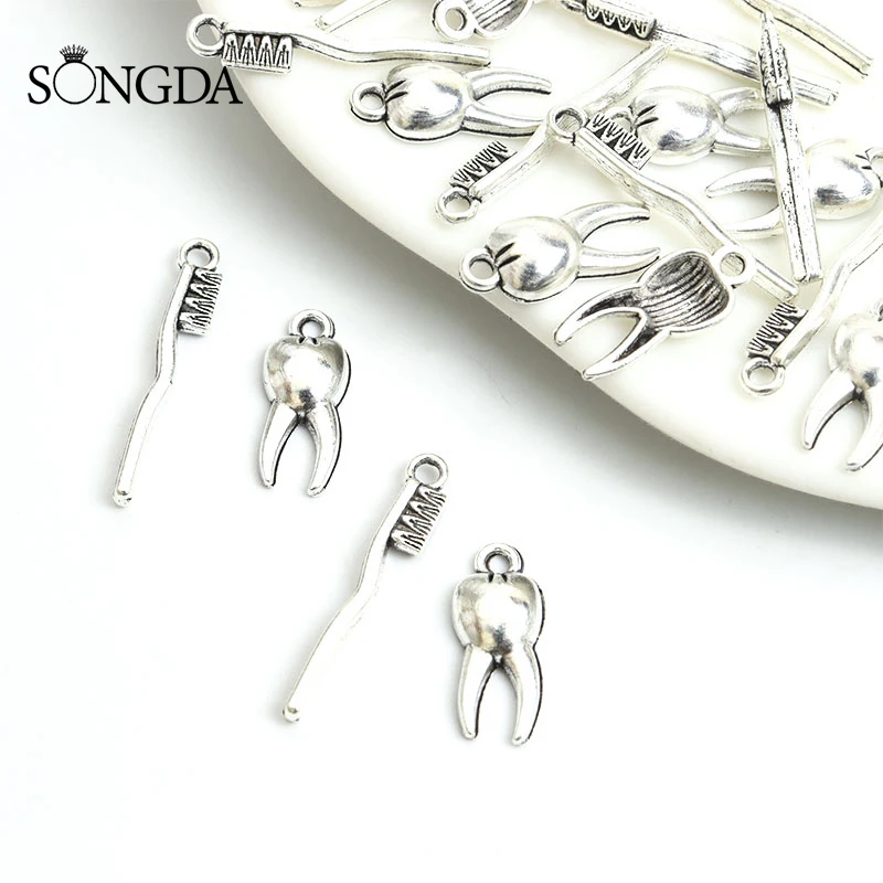 

20pcs Teeth Toothbrush Charms Antique Silver Color Protecting Oral Hygiene Alloy Pendants for Jewelry Making DIY Handmade Crafts