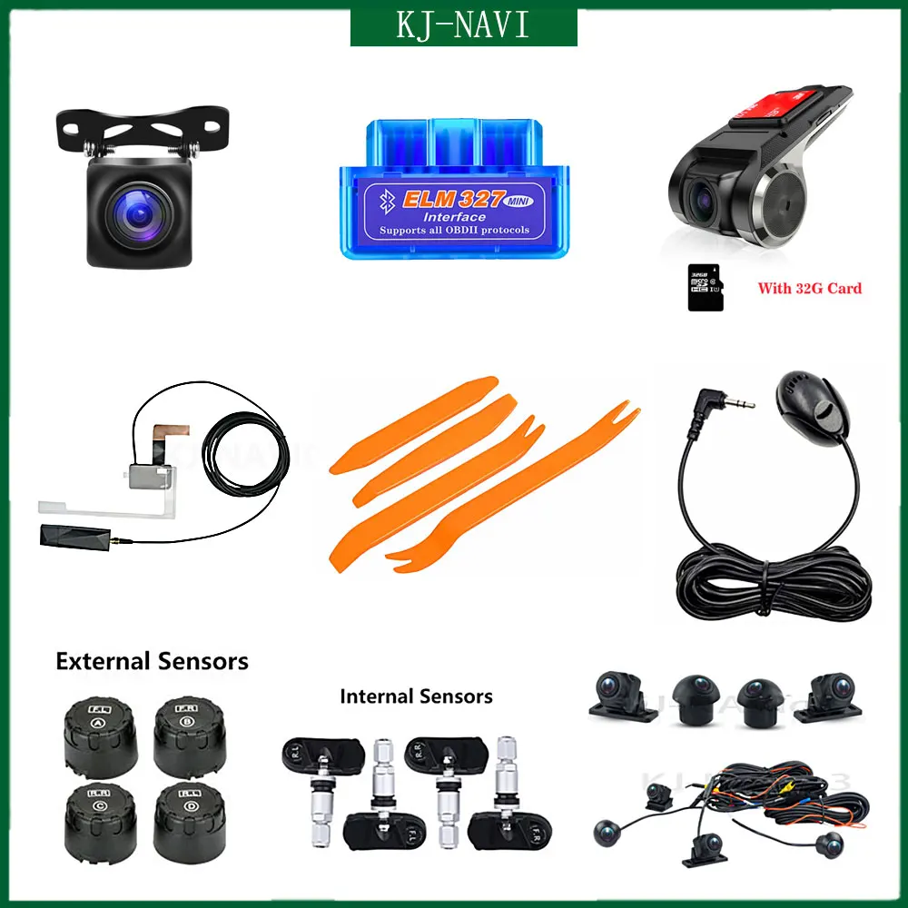 

Car Radio For AHD Rear View Camera USB DVR 360 Camera TPMS OBD Tools Micphone DAB+
