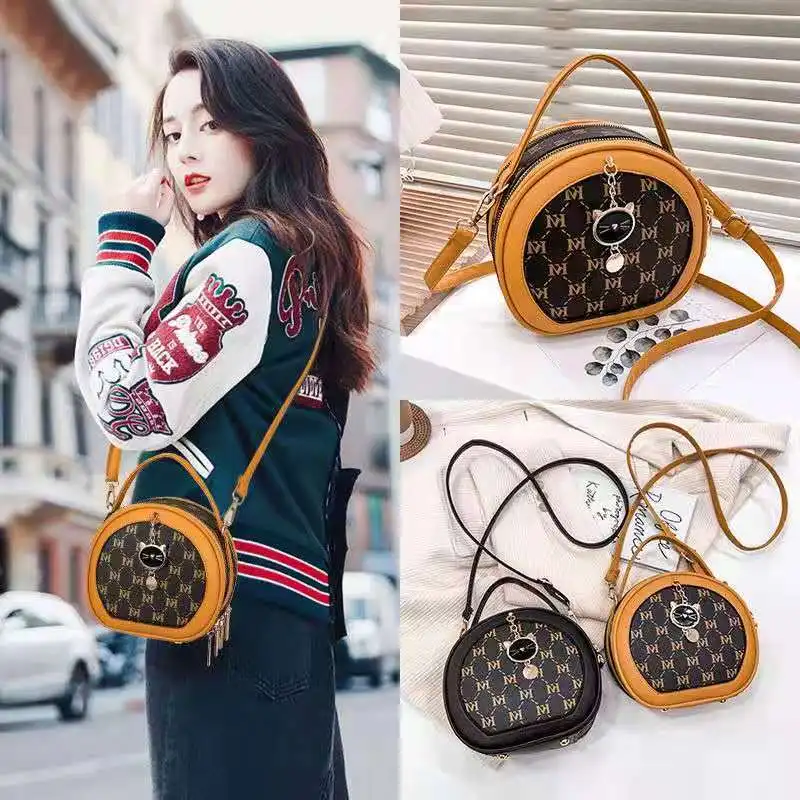 

Vintage Crossbody Bags For Women 2022 New Cartoon Print Small Round Bag Chain Leather Cute Shoulder Bags Luxury Bag Woman