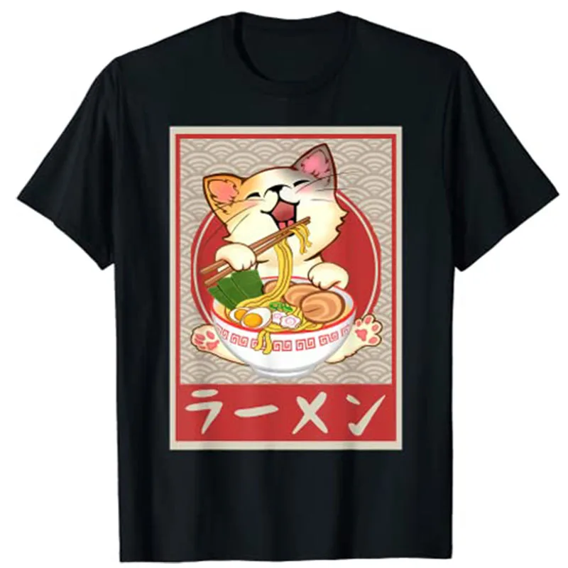 

Cat Ramen Bowl Anime Japanese Noodles Kawaii Neko Girls Gift T-Shirt Harajuku Woman T-shirts