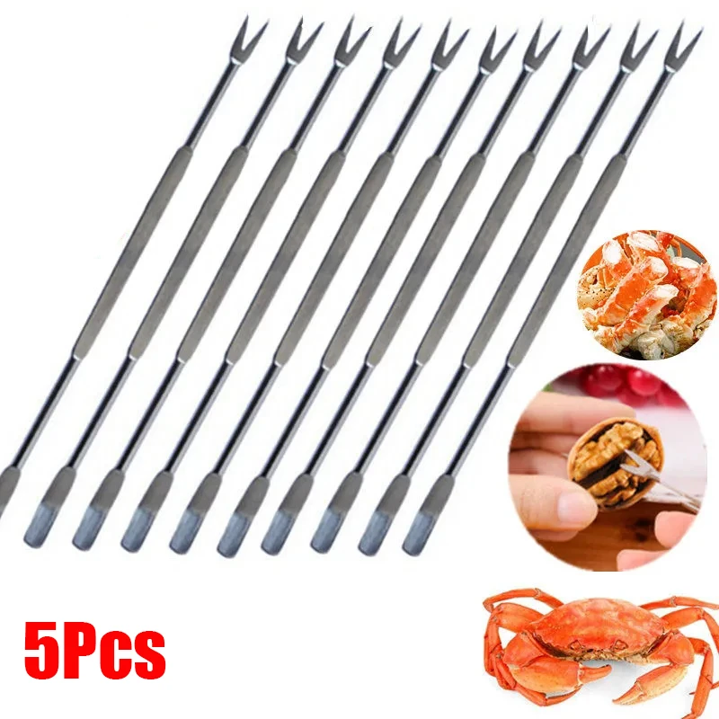

5Pcs Seafood Lobster Crab Needle 17cm Stainless Steel Multi Function Walnut Needle Fruit Fork Spoon Kitchen Gadgets