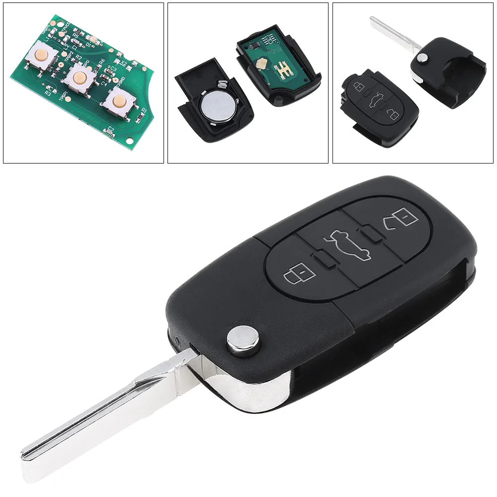 

433MHz 3 Button Keyless Uncut Flip Remote Key Fob ID48 Chip 4D0837231A Keyless Entry Transmitter Auto Key for Audi- A3 A4 A6 A8