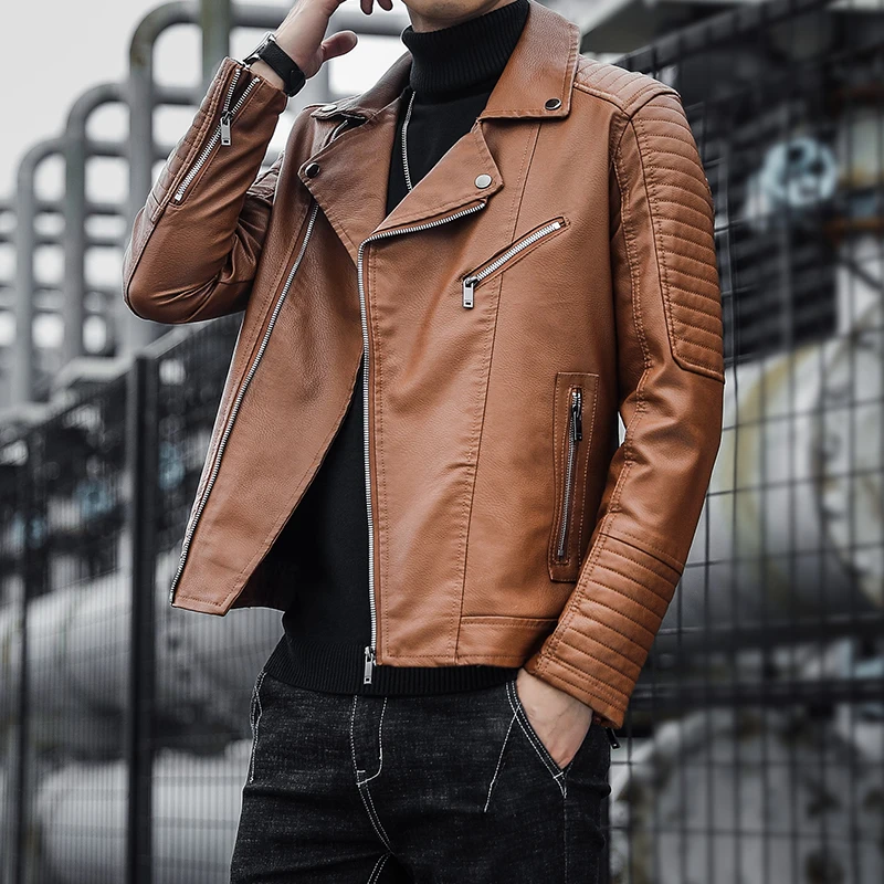 

2023Leather men autumn and winter new PU leather motorcycle clothes leather jacket male youth fashion everything handsome