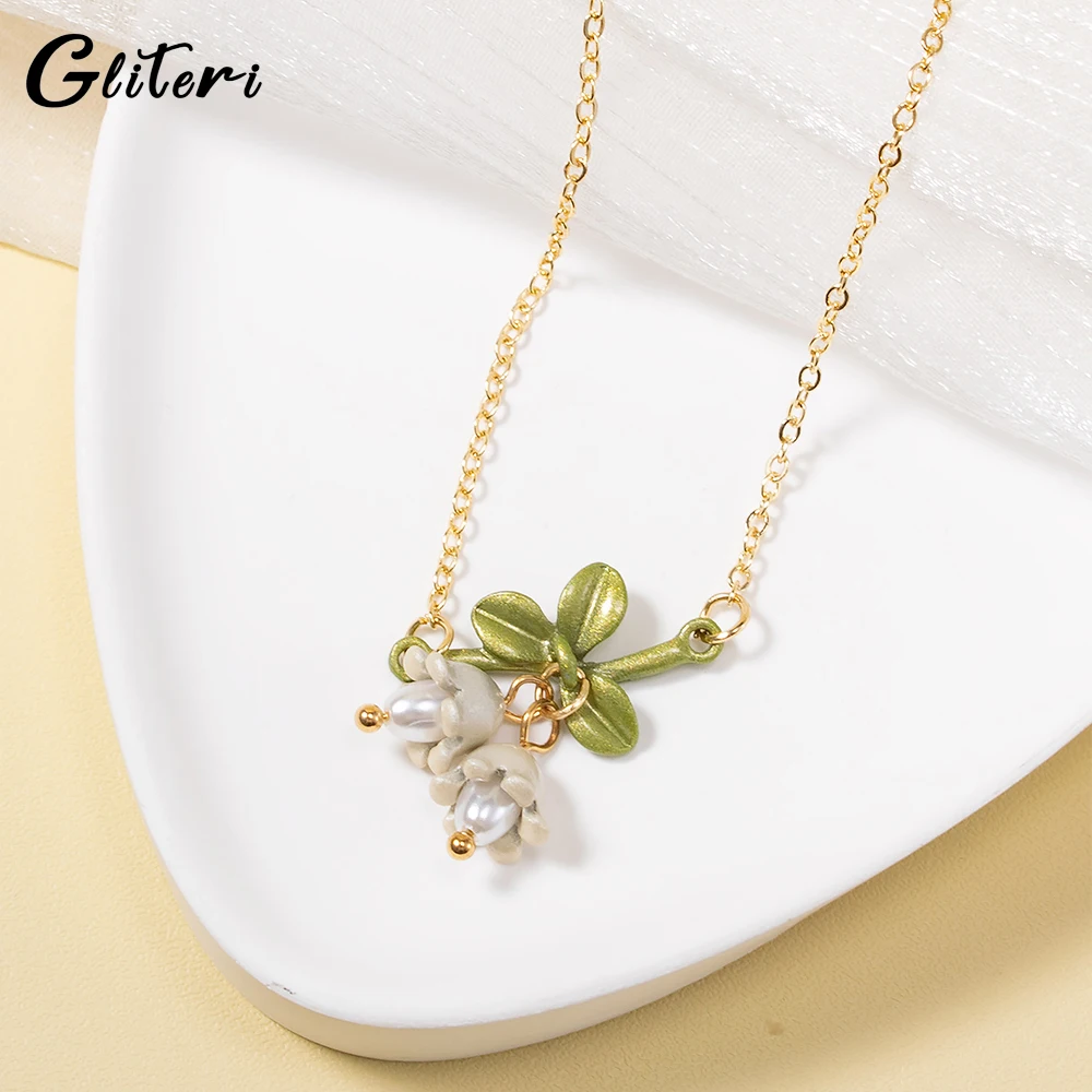 

GEITERI New Korean Style Tulip Pendant Necklaces For Women Girls Gold Color Gold Color Leaf Flower Clavicular Chain Jewelry Gift