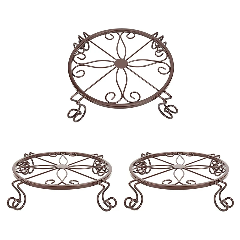 

3 Pack Metal Plant Stands For Flower Pot Heavy Duty Potted Holder Indoor Outdoor Rustproof Garden Round Supports Rack