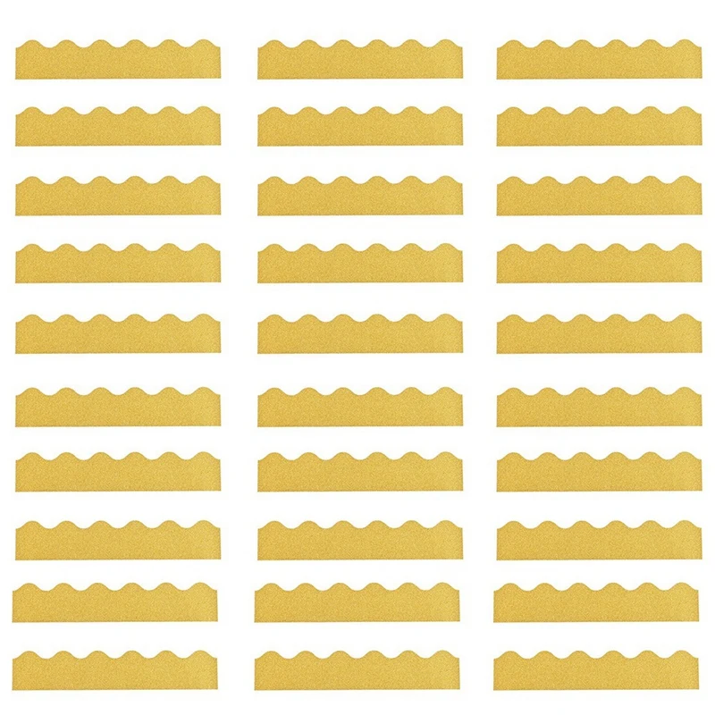 

30Pcs Gold Bulletin Board Borders Shine Glitter Scalloped Bulletin Borders Trim For Classroom Office (13X 2.95 Inch)