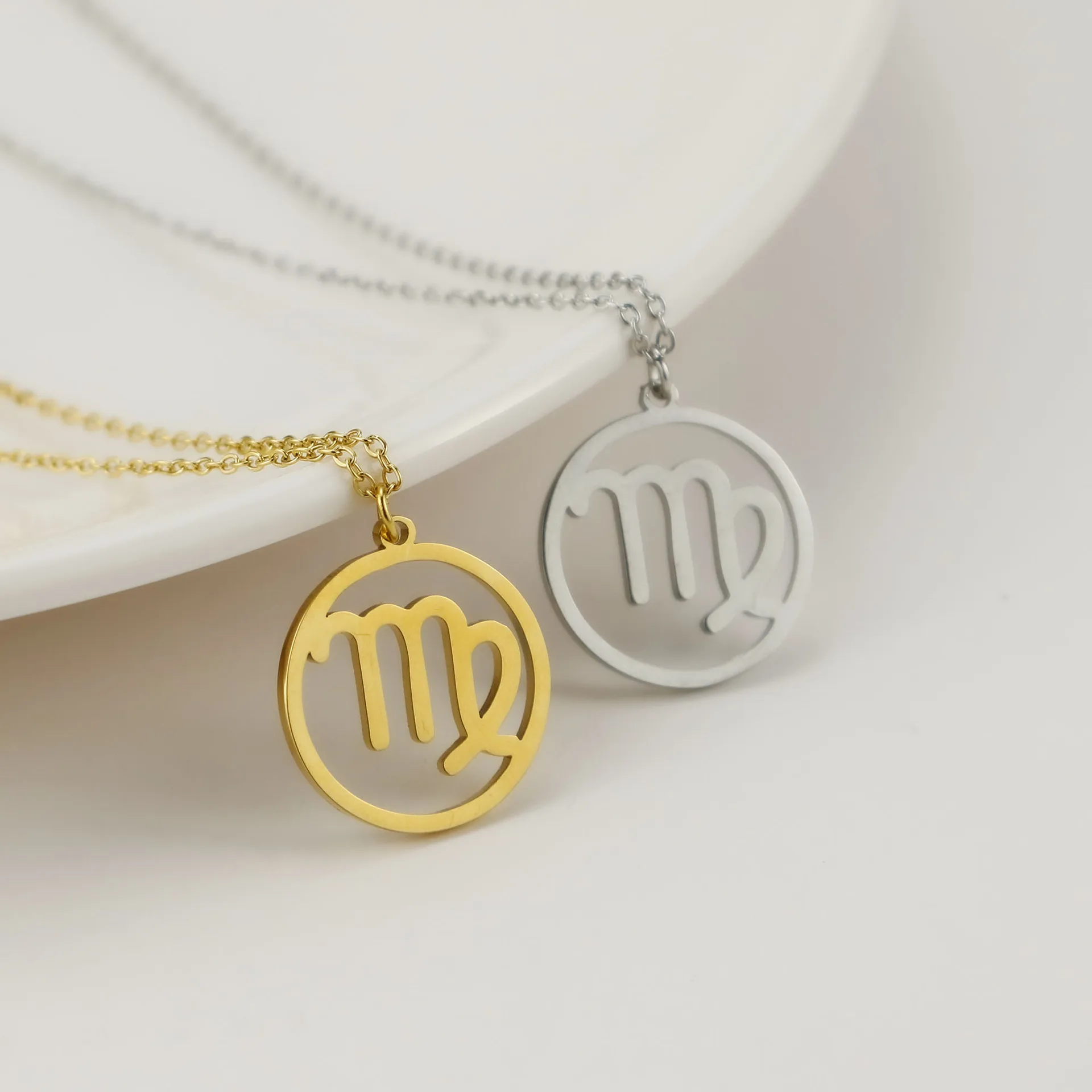 

Ожерелье с подвеской в виде знака зодиака из нержавеющей стали, ожерелье с подвеской в виде знака зодиака, ювелирное изделие, качественная сталь, подарок для женщин
