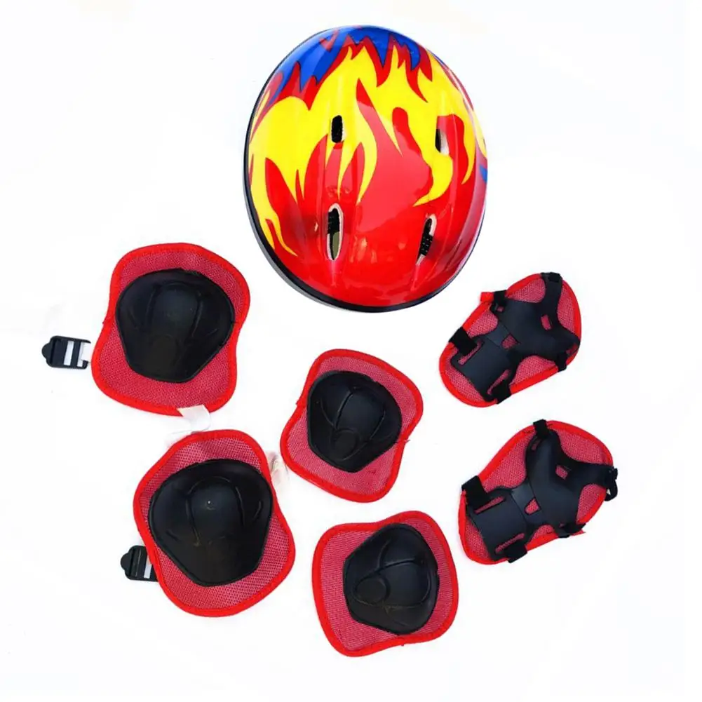 

7Pcs/Set Children Helmet Breathable Shockproof EPS Knee Elbow Wrist Pads Circling Helmet for Beginners