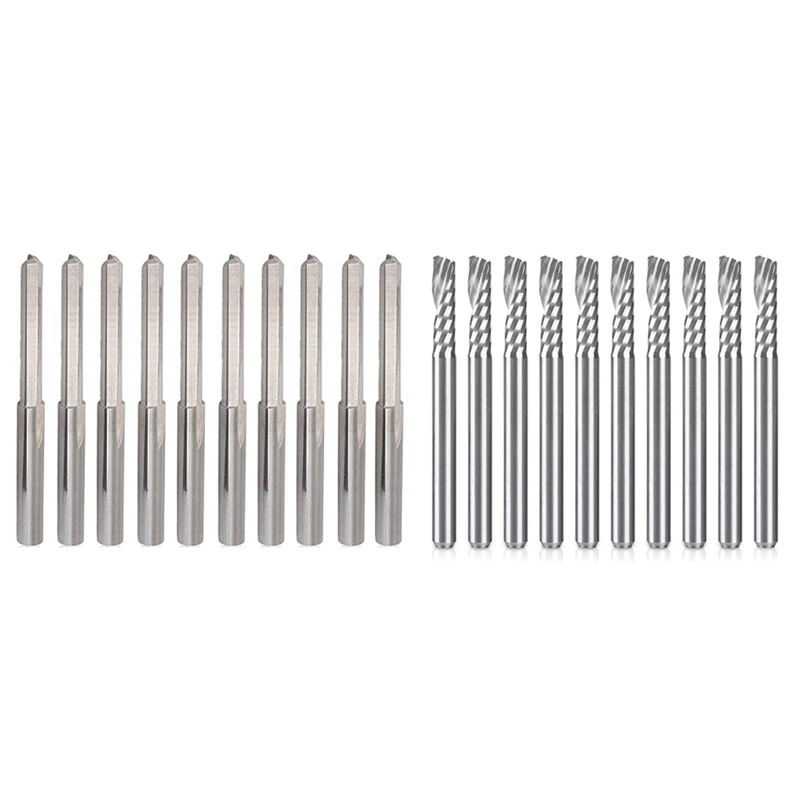 

10PCS 3.175Mm Shank Dia. Double Edged Bit With 10 Pack CNC Router Bits 1/8Inch Shank Spiral Upcut Router Bit