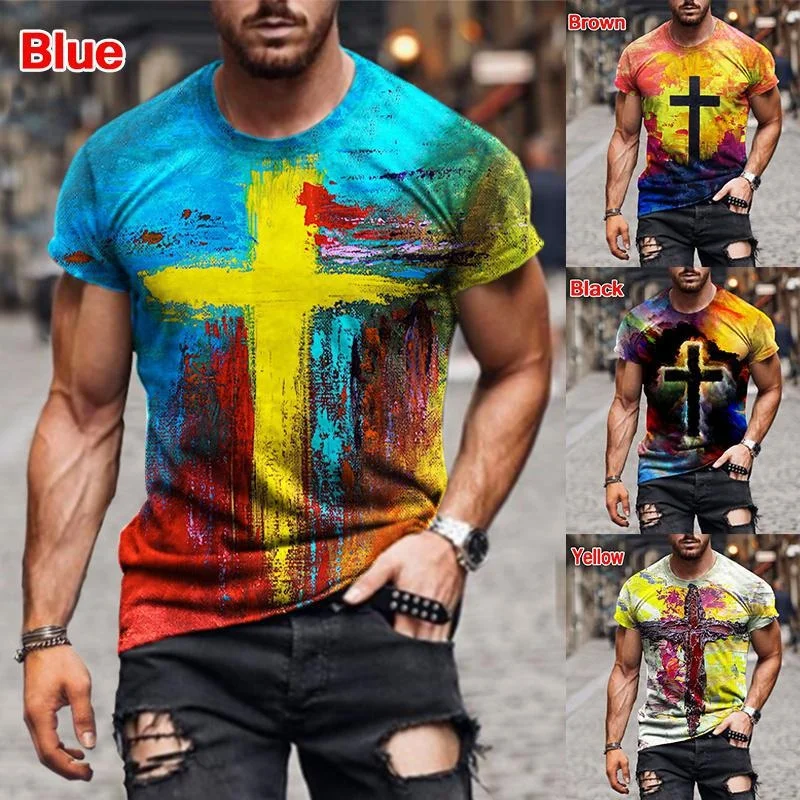 

2023 Fashion Men Christian Cross Black and White Jesus Print 3D Unisex Casual T-shirt Tops Oversized Breathable Clothing