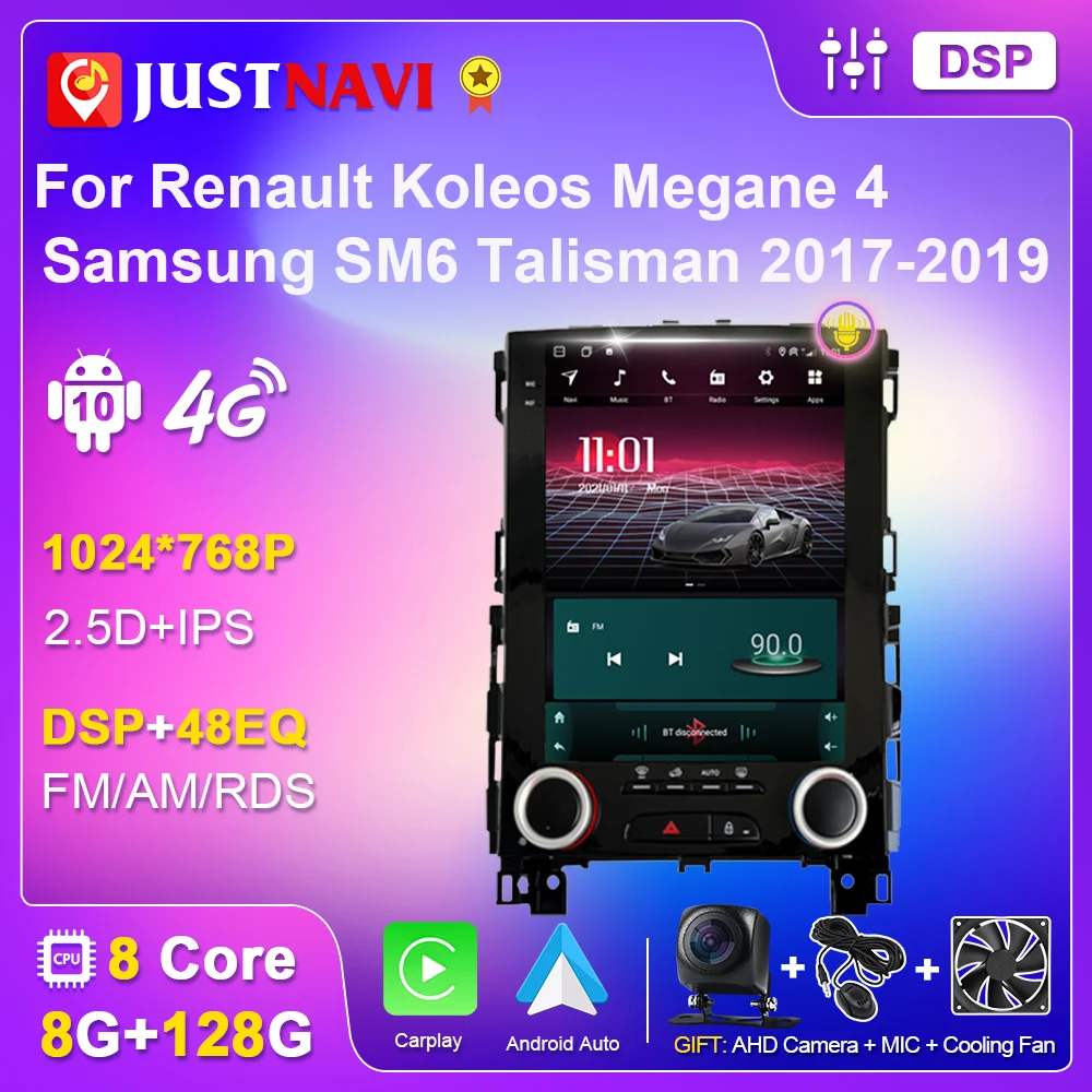 

JUSTANVI Android for Renault Koleos Megane 4 Samsung SM6 Talisman 2017-2019 Car Radio Autoradio Tesla Vertical Screen Stereo