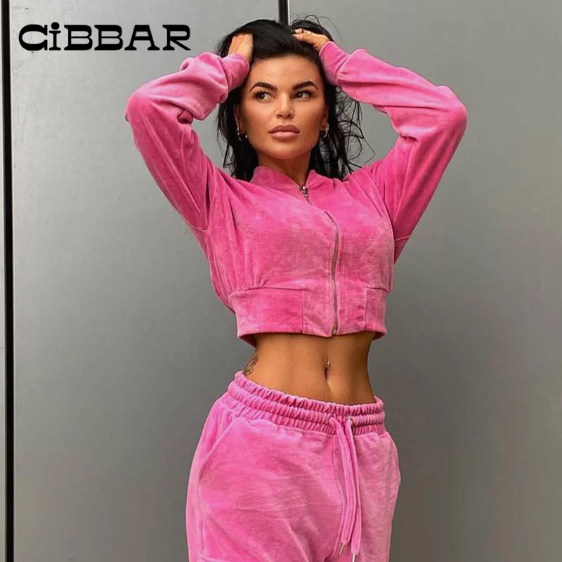 

CIBBAR 2022 Casual Sportywear Outerwear Female Solid Velvet Zip Patchwork Straight Coats Women Street Long Sleeve Crop Clothes
