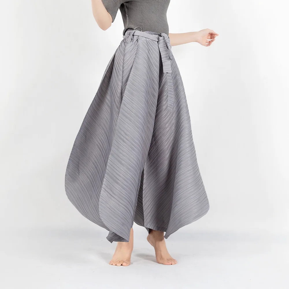 Miyake Pleats 2023 Summer Designer High Waist Black Wide Leg Loose Harem Pants Casual Elegant Big Trousers Aesthetic Clothes