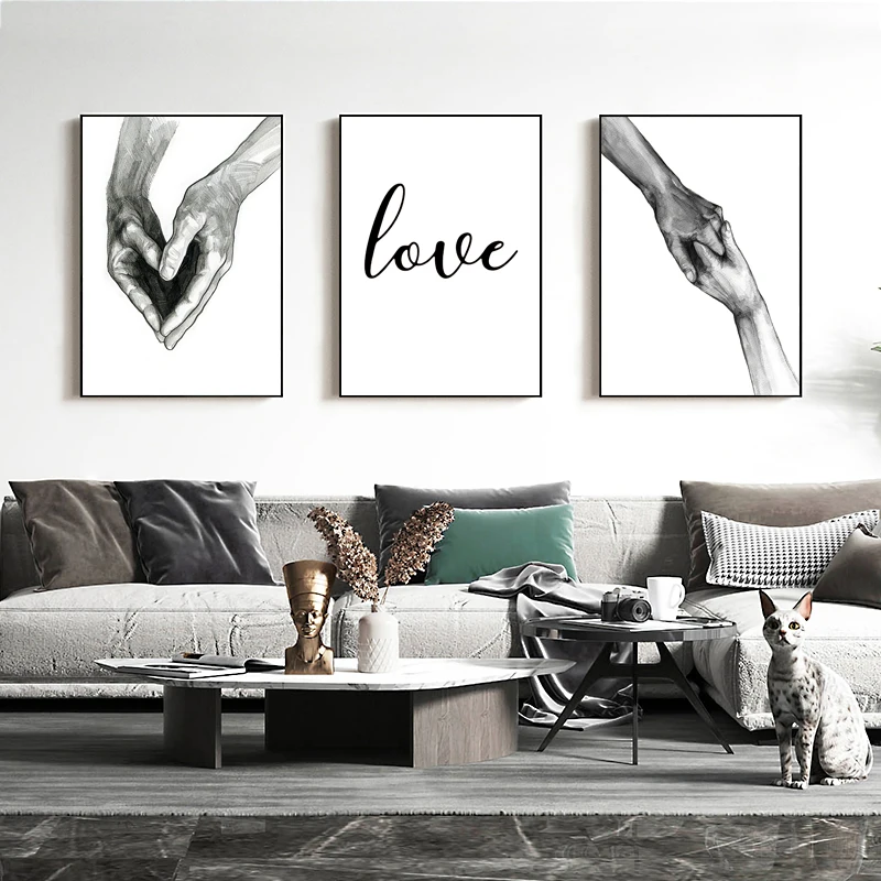 

Black and White Canvas Painting Love Holding Hands Wall Art Pictures Nordic Posters and Prints Living Room Corridor Home Decor