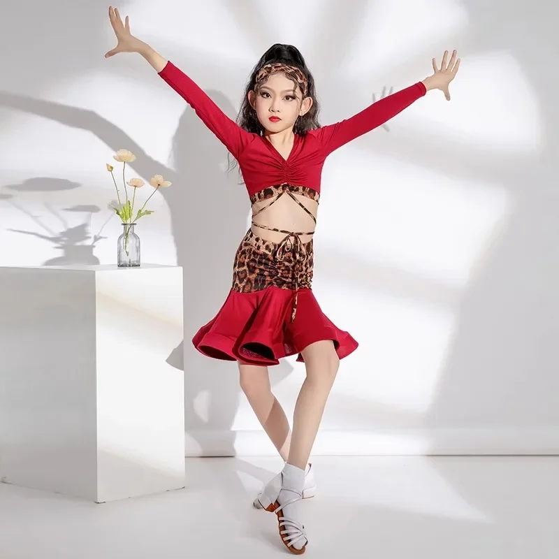 Лоскутное платье для латинских танцев из 4 предметов с леопардовым принтом