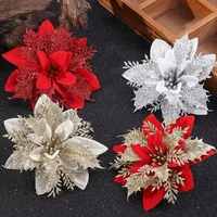 5pcs christmas artificial flowers glitter fake flowers merry christmas decorations for home 2021 xmas ornaments new year decor