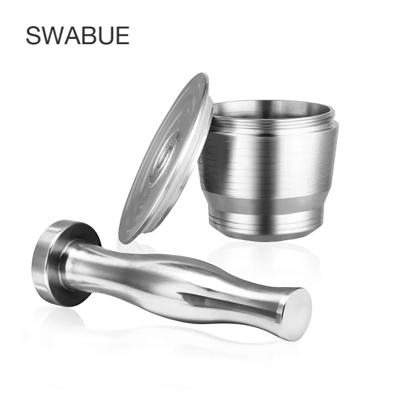 

Swabue Refillable Stainless Steel Metal Reusable Coffee Pod Accessorices Capsule with Powder Press Tamper Sets Chrome Plated