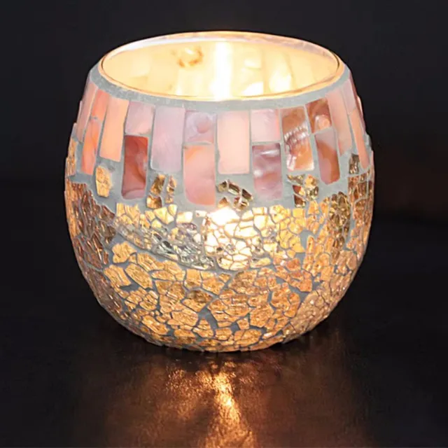 Candle Light Dinner Ornament Shell Spherical Mosaic Glass Candlestick Tray DIY Fragrant Empty Cup Kawaii Room Decor Decoration 1