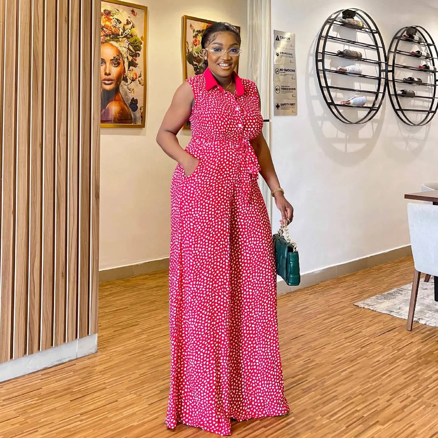 Plus Size Elegant Jumpsuit Dot Print Sleeveless Outfit Female Outwear Designer Wide Leg Pant 2023 Summer Fashion Women Jumpsuits