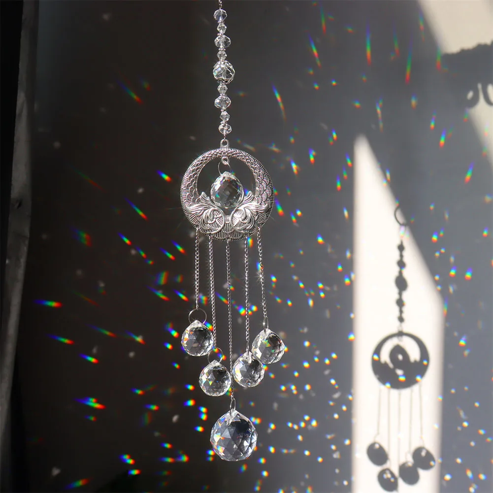 

Crystal Wind Chime Moon Sun Catcher Crystal Round Ball Pendant Dream Catcher Rainbow Chaser Hanging Drop Home Garden Decor