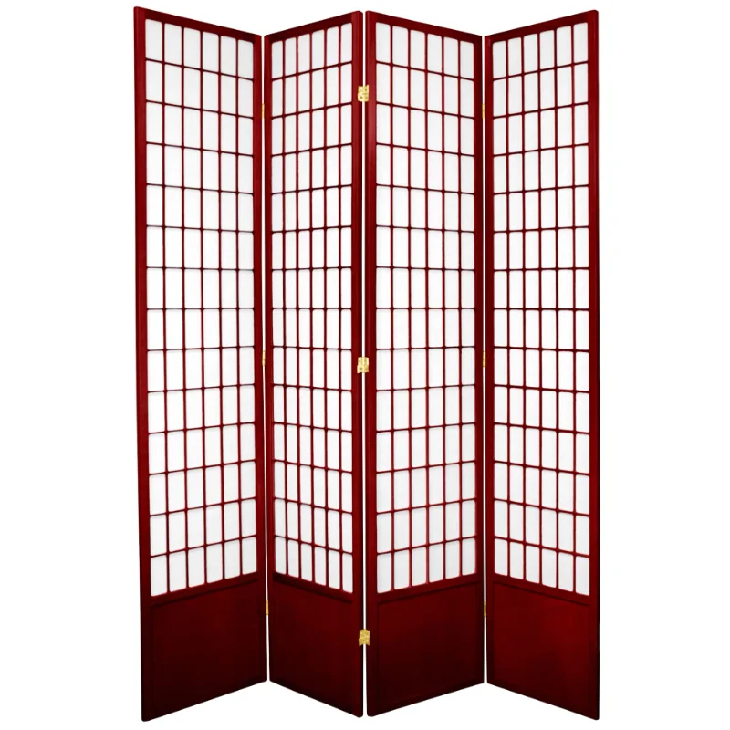 

Oriental Furniture 7 Ft Tall Window Pane Shoji Screen, Shoji paper, Shoji screen, Rosewood color, 4 panel