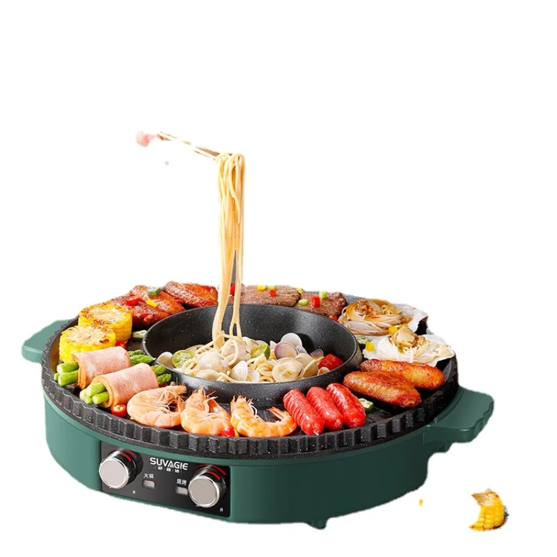 

Electric oven hot pot integrated pot indoor smokeless mandarin duck pot non stick iron plate barbecue machine