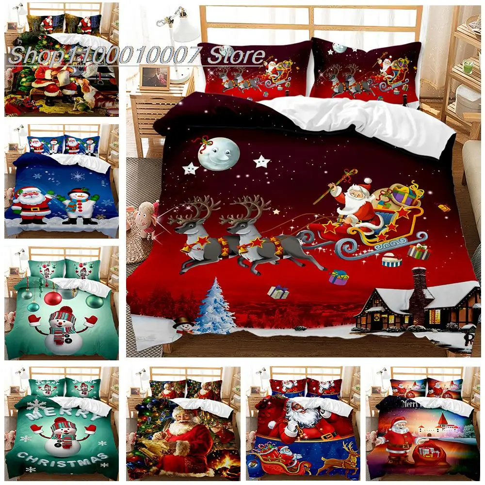 

Christmas Duvet Cover Set Cartoon Merry Chirstmas Bedding Set Happy Santa Claus Quilt Set with Pillowcase Double Queen King Size
