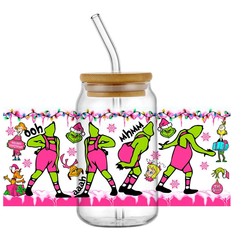 Minoso Мультяшная Рождественская УФ-светодиодная Наклейка DTF Санта-обертка Для