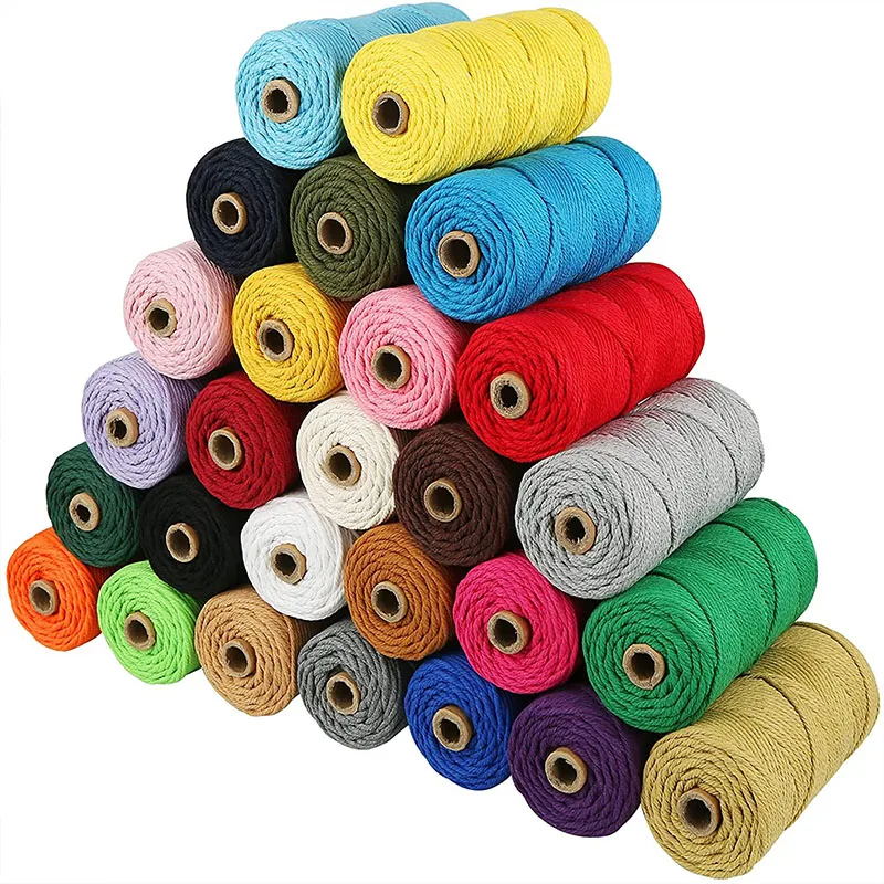 

100M/Roll 100% Macrame Cotton Cord 3mm Colorful Twine String Cord Natural Cotton Rope DIY Crafts Knitting Cord Home Textile