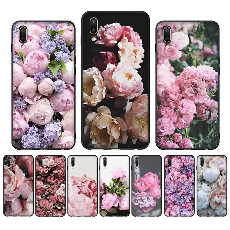 

Elegant Pink Purple Peony Flower Phone Case for Vivo Y91C Y11 17 19 17 67 81 Oppo A9 2020 Realme c3