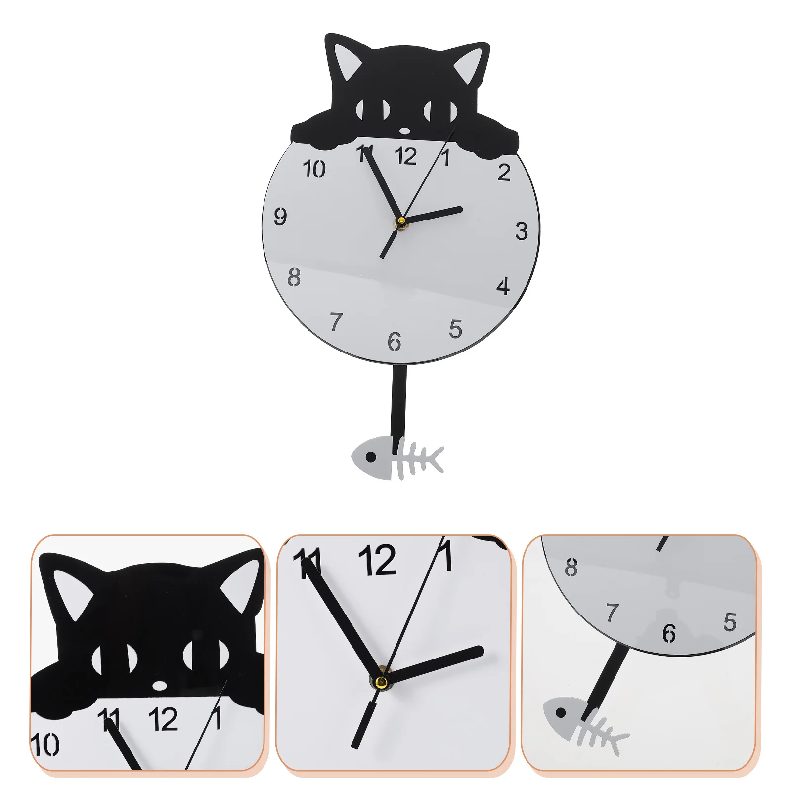 

Black Clock Wall Decor Living Room Wall Clock Cat Clock with Moving Eyes and Tail Vintage Silent Wall Clock