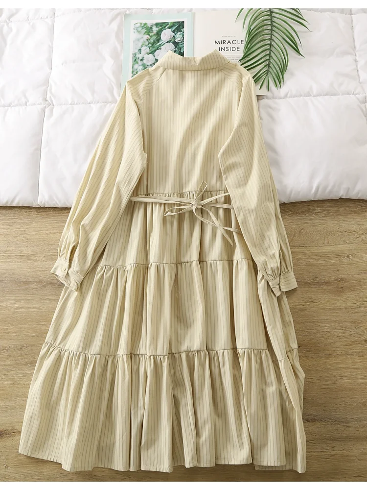 Lamtrip полосатое однобортное платье с воротником Питера Пэна и длинными рукавами