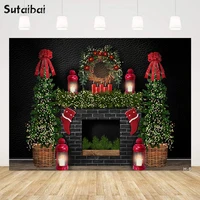 Photography Background Christmas Tree Fireplace Wreath Stocking Winter Xmas Holiday Party Decor Backdrop Photo Studio