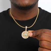 round shape compass pendant necklace with tennis chain iced out cubic zirconia pendant mens hip hop jewelry gifts