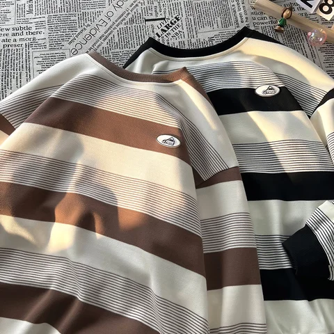 Hybskr Women Sweatshirt Stripe Oversized Spring Casual  Female Round Neck Hoodies Korean Style Fashion Unisex 5XL Pullovers