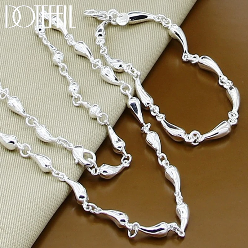 

DOTEFFIL 925 Sterling Silver Water Droplets/Raindrops Chian Necklace Bracelet Set For Woman Wedding Engagement Fashion Jewelry