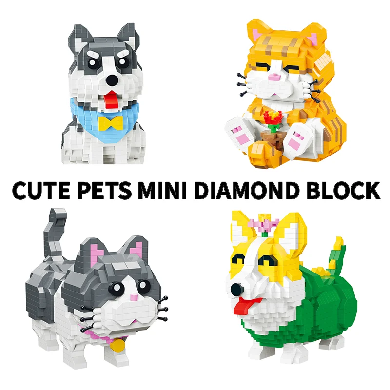 Мини 3D милые домашние животные Хаски Кубики &quotсобака&quot Mirco алмазные блоки корги