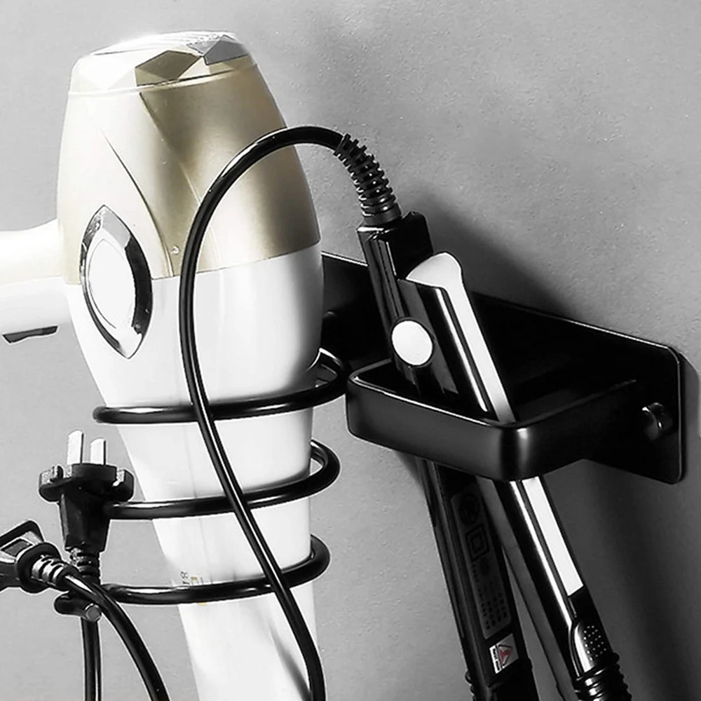 

Hair Dryer Holder Organized Rack Wall Mounted Hair Straightener Stand Bathroom Shelf Storage Shelves Accessories Shelves