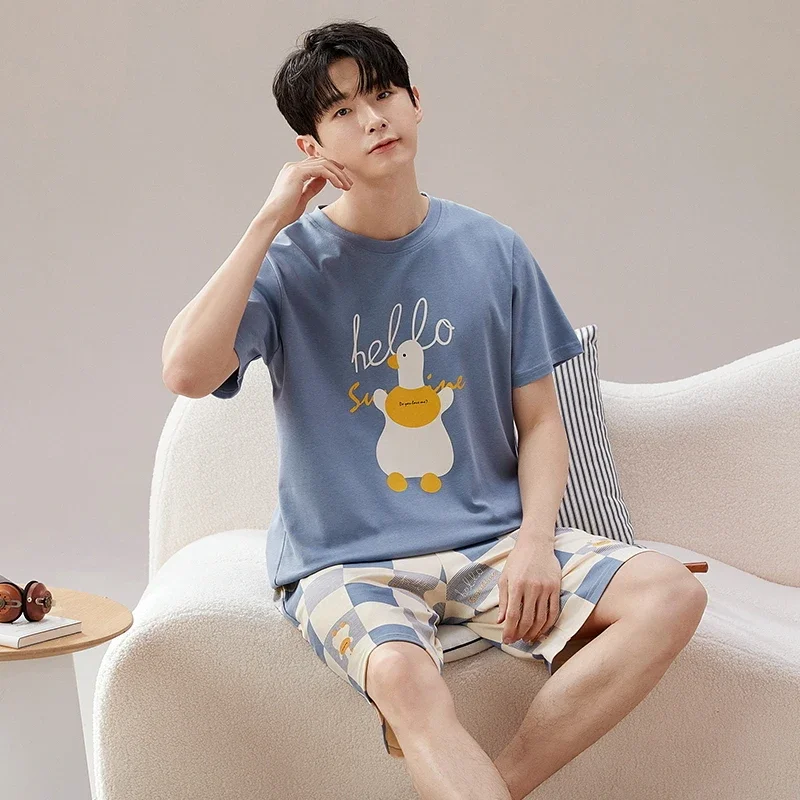Пижамный комплект Pj мужской с коротким рукавом мягкая трикотажная одежда для сна