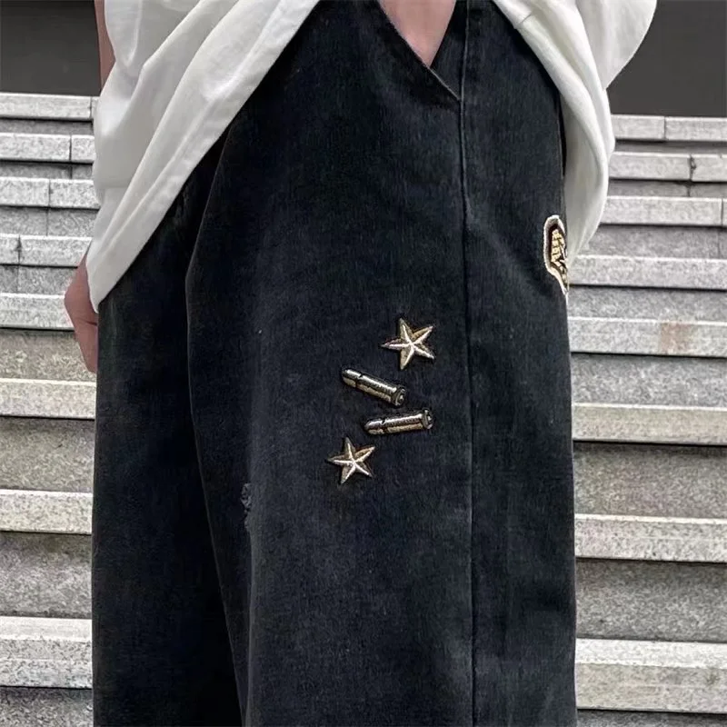 Pistol Jeans Baggy Men Men's Hip Hop Embroidery Graphic Pants Trendyol Fashion Man Y2k Streetwear Denim Trousers Harajuku Hose