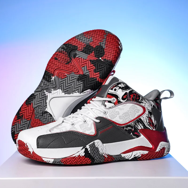 Мужские баскетбольные туфли высокие кроссовки на шнуровке износостойкая