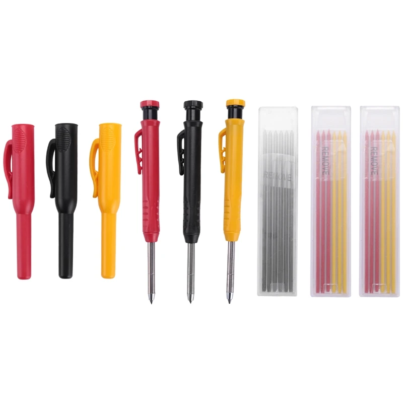 

3PCS Mechanical Solid Carpenter Pencil With Pencil Cap And Refills Deep Hole Mechanical Pencil Marker With Built In Sharpener