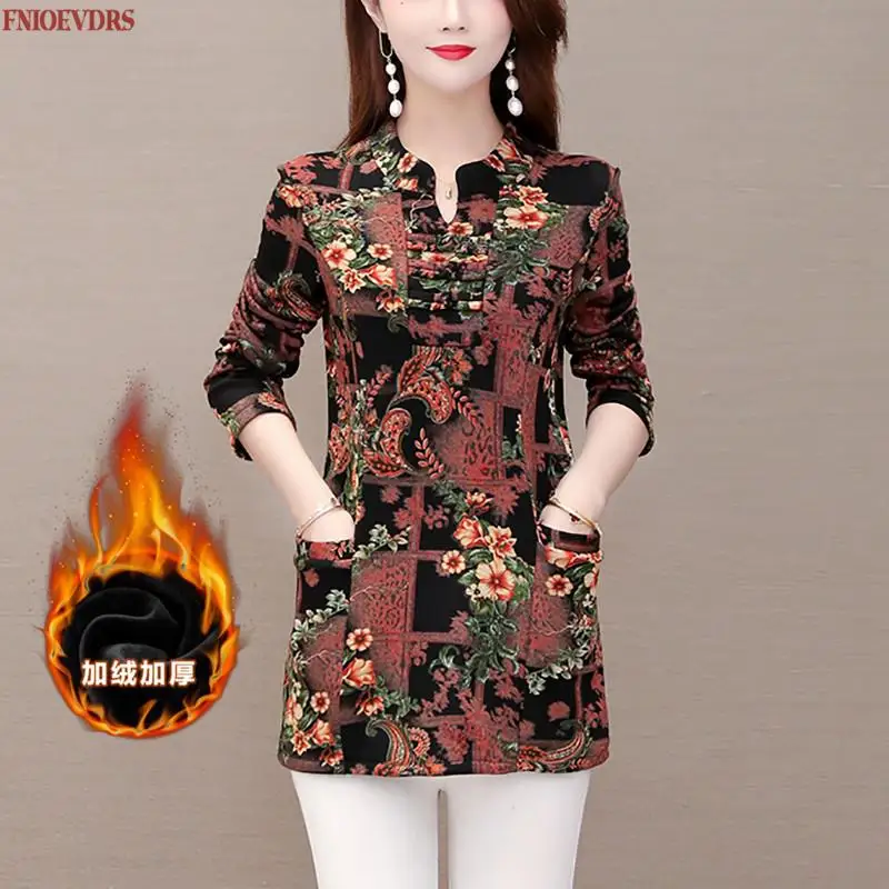 Женская блузка с баской элегантная винтажная карманами и цветочным принтом в