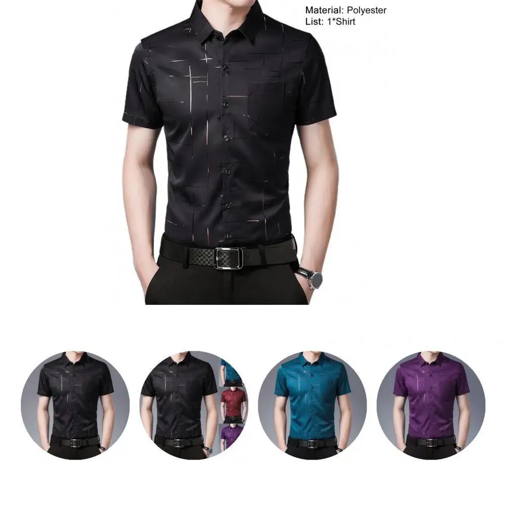 

Turn-down Collar Trendy Wash-and-wear Summer Shirt Short Sleeve Shirt Wear-resistant for Dating