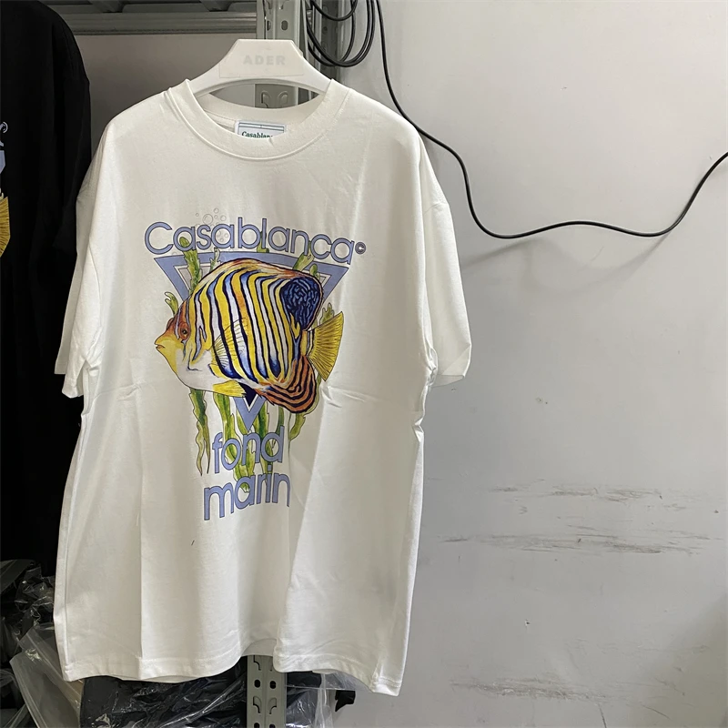 

New Style Fond Marin Casablanca Fish T Shirt Men Women Top Quality Oversized Oversized T-shirt Top Tees Genshin Impact