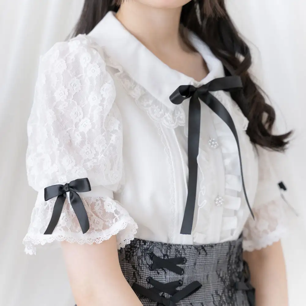 Супер милые рубашки Ropa De Mujer блузки 2024 весна и лето новые с кружевными рукавами