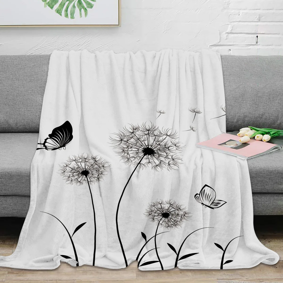 

Одуванчик бабочка черно-белое одеяло теплое фланелевое одеяло из микрофибры украшение для спальни одеяло для кровати