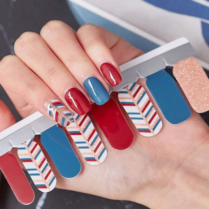 

16 шт./набор, синие и красные наклейки для ногтей