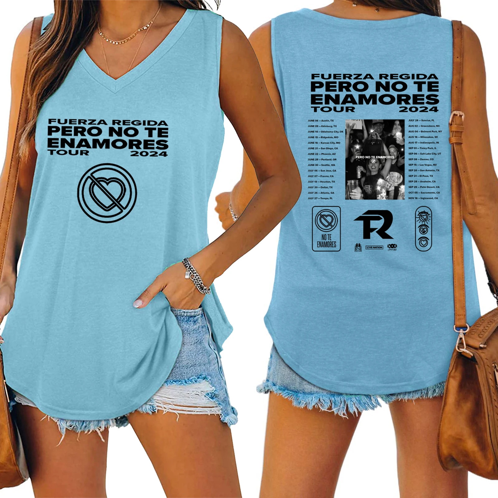 Женская летняя футболка без рукавов с надписью Force Regida but No Te Enamores Tour 2024